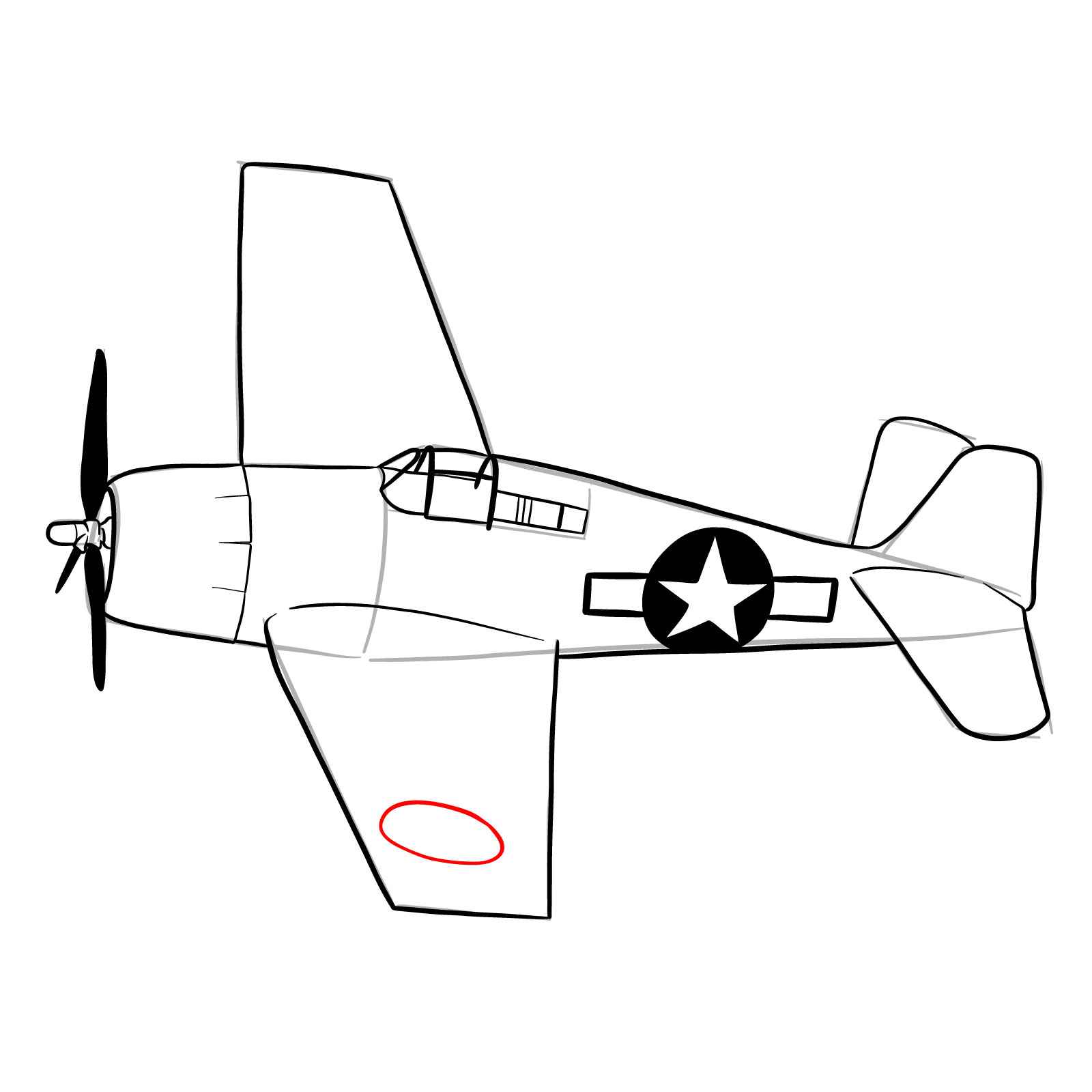 How to draw the F6F-5 Hellcat - step 24
