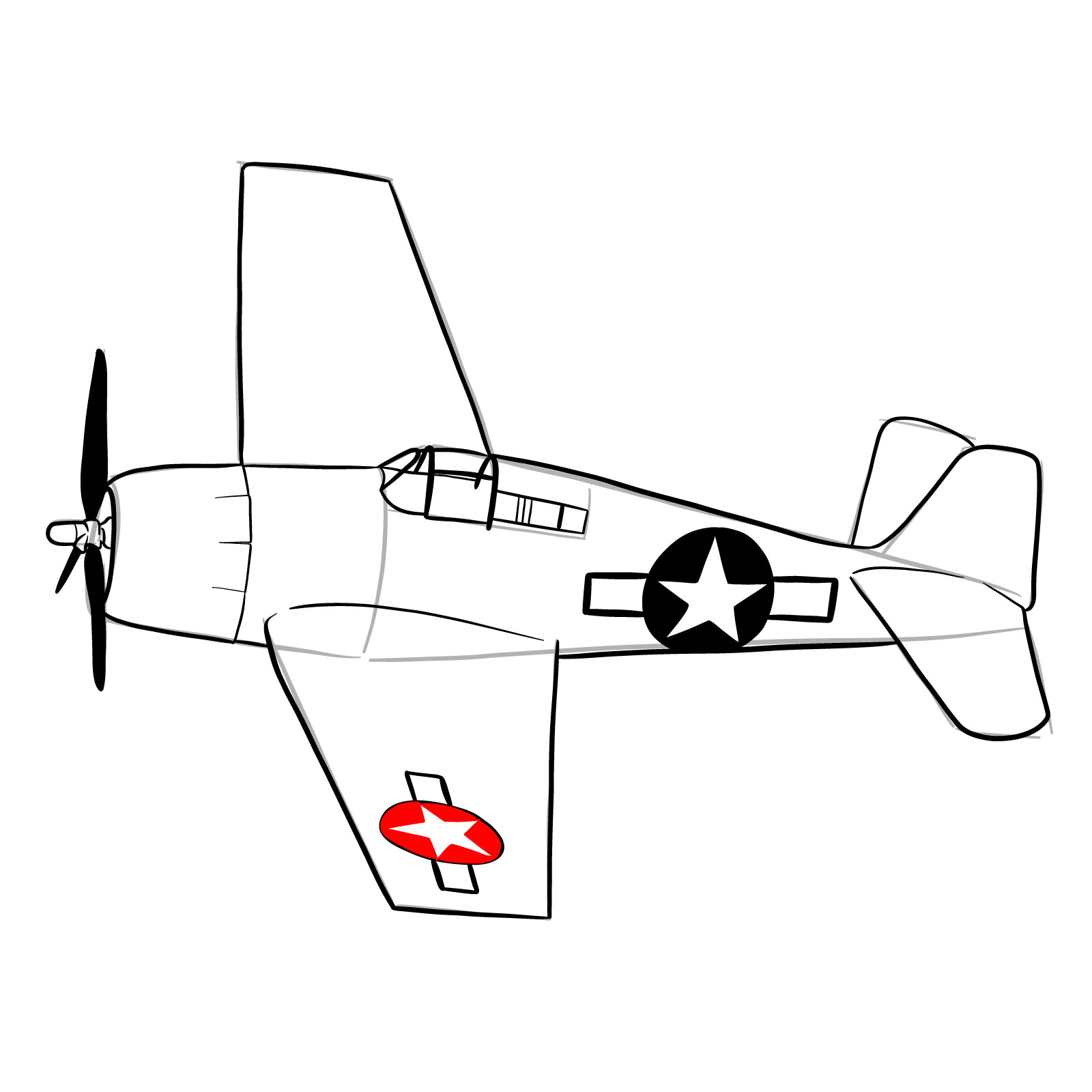 How to draw the F6F-5 Hellcat - step 26