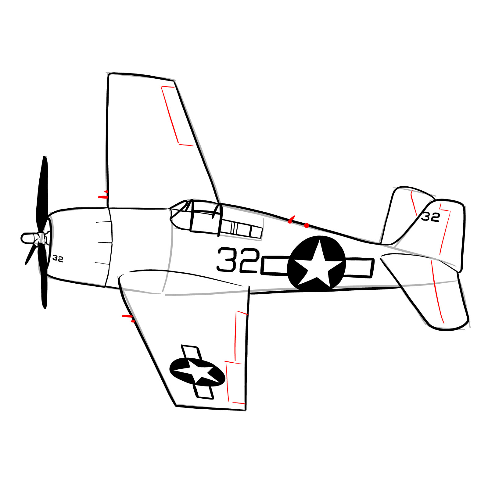 How to draw the F6F-5 Hellcat - step 28