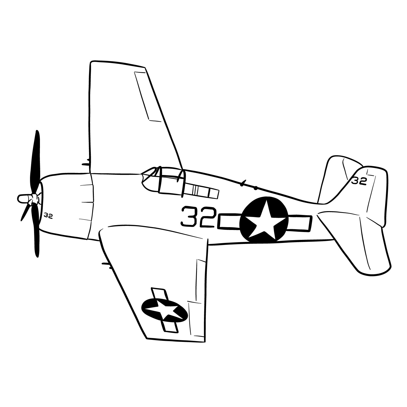 How to draw the F6F-5 Hellcat - Sketchok easy drawing guides