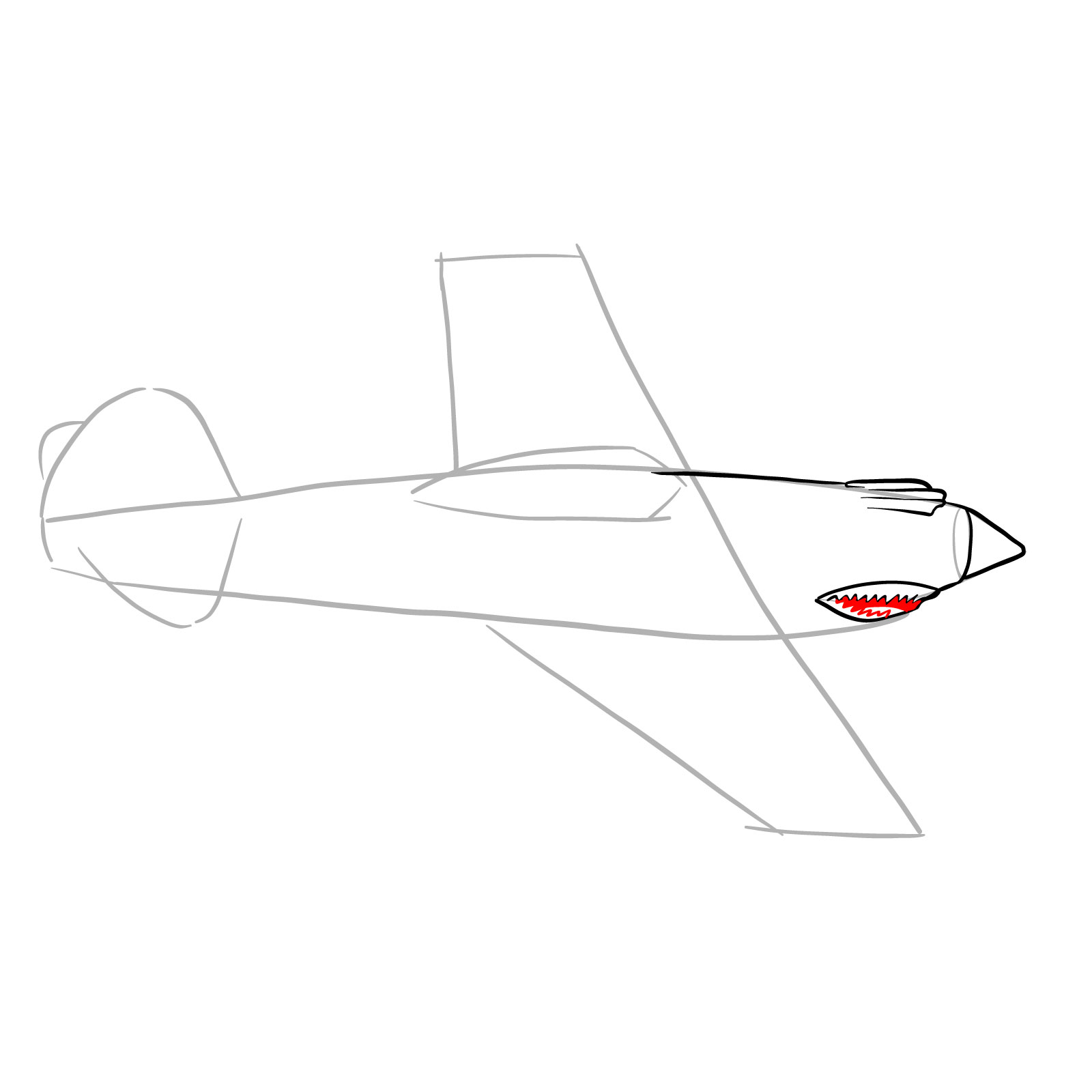 How to draw a P-40 Flying Tiger - step 08
