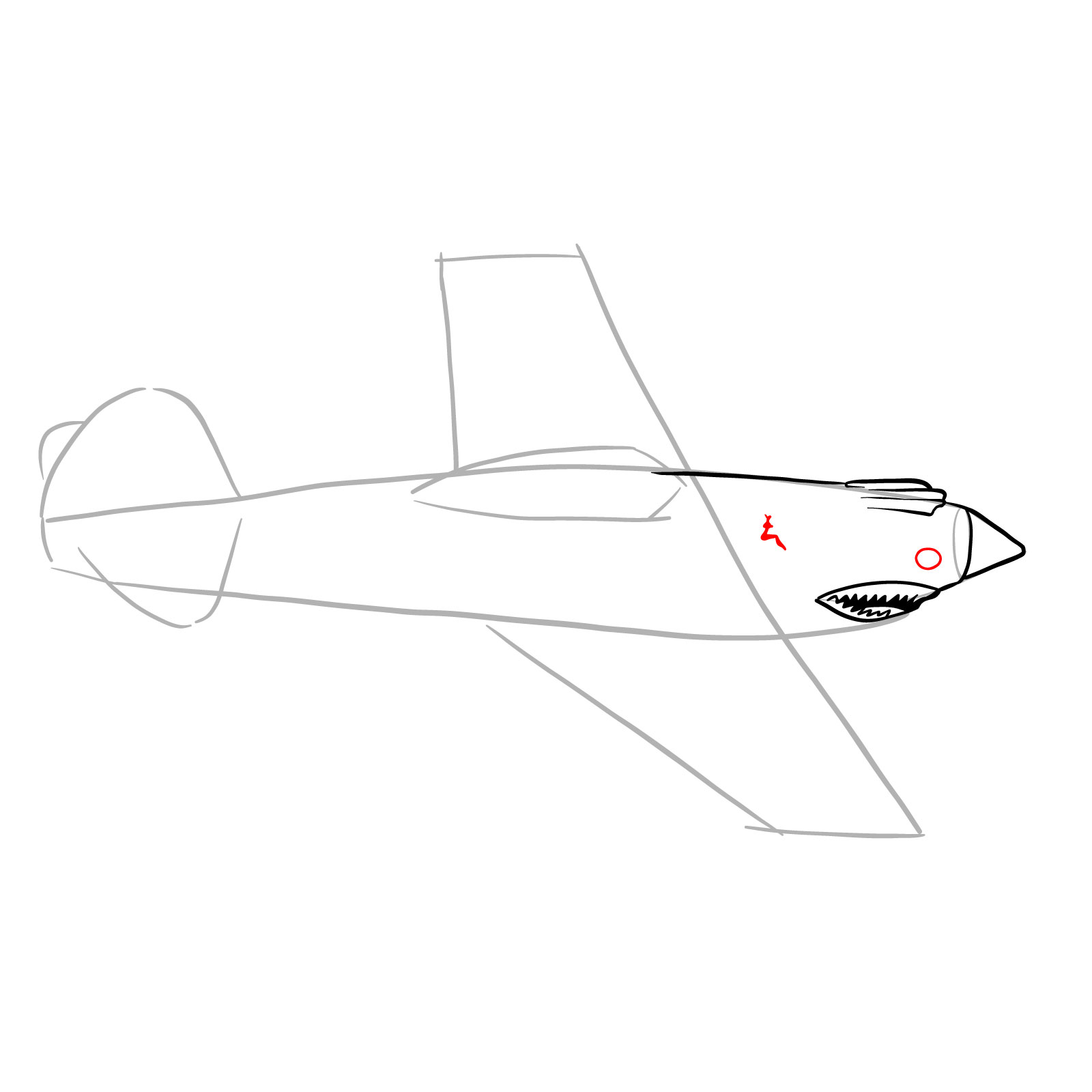 How to draw a P-40 Flying Tiger - step 09