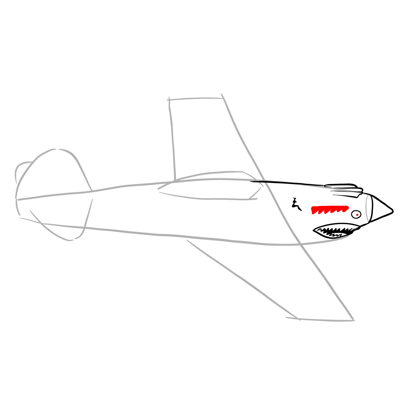 How to draw a P-40 Flying Tiger - step 10