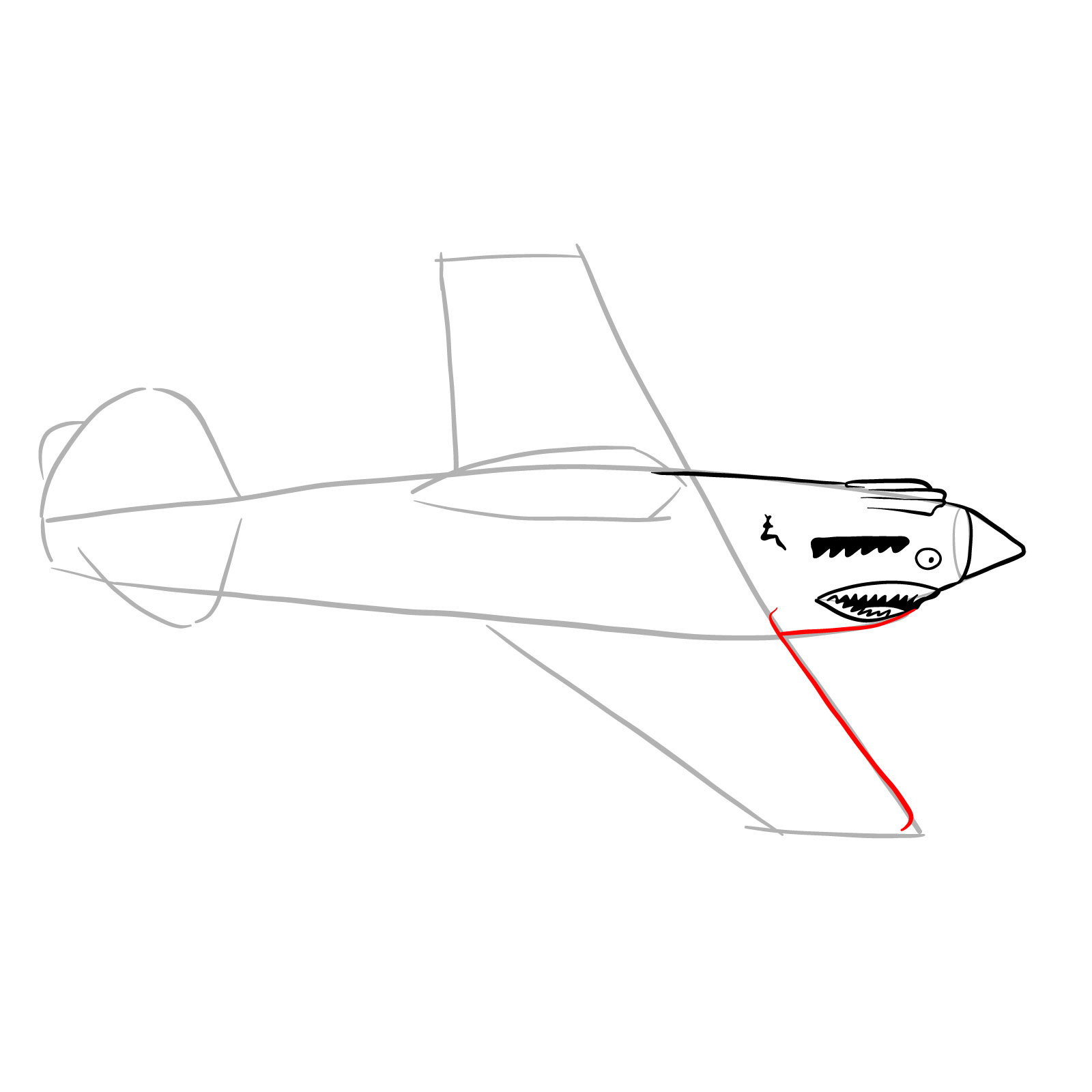 How to draw a P-40 Flying Tiger - step 11