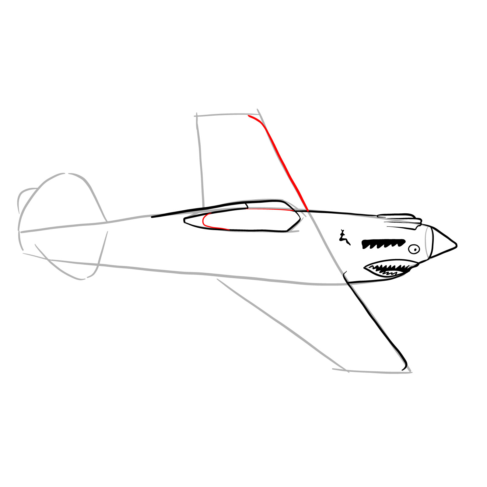 How to draw a P-40 Flying Tiger - step 14
