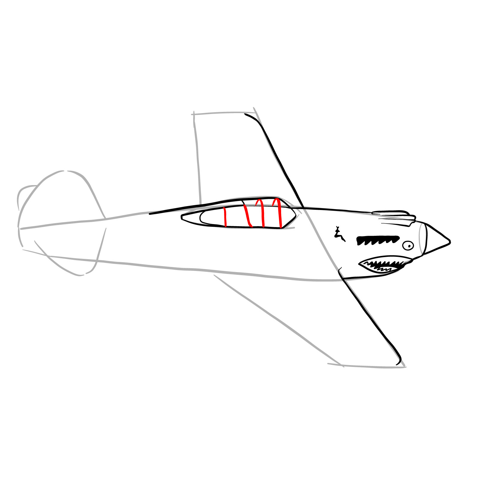 How to draw a P-40 Flying Tiger - step 15