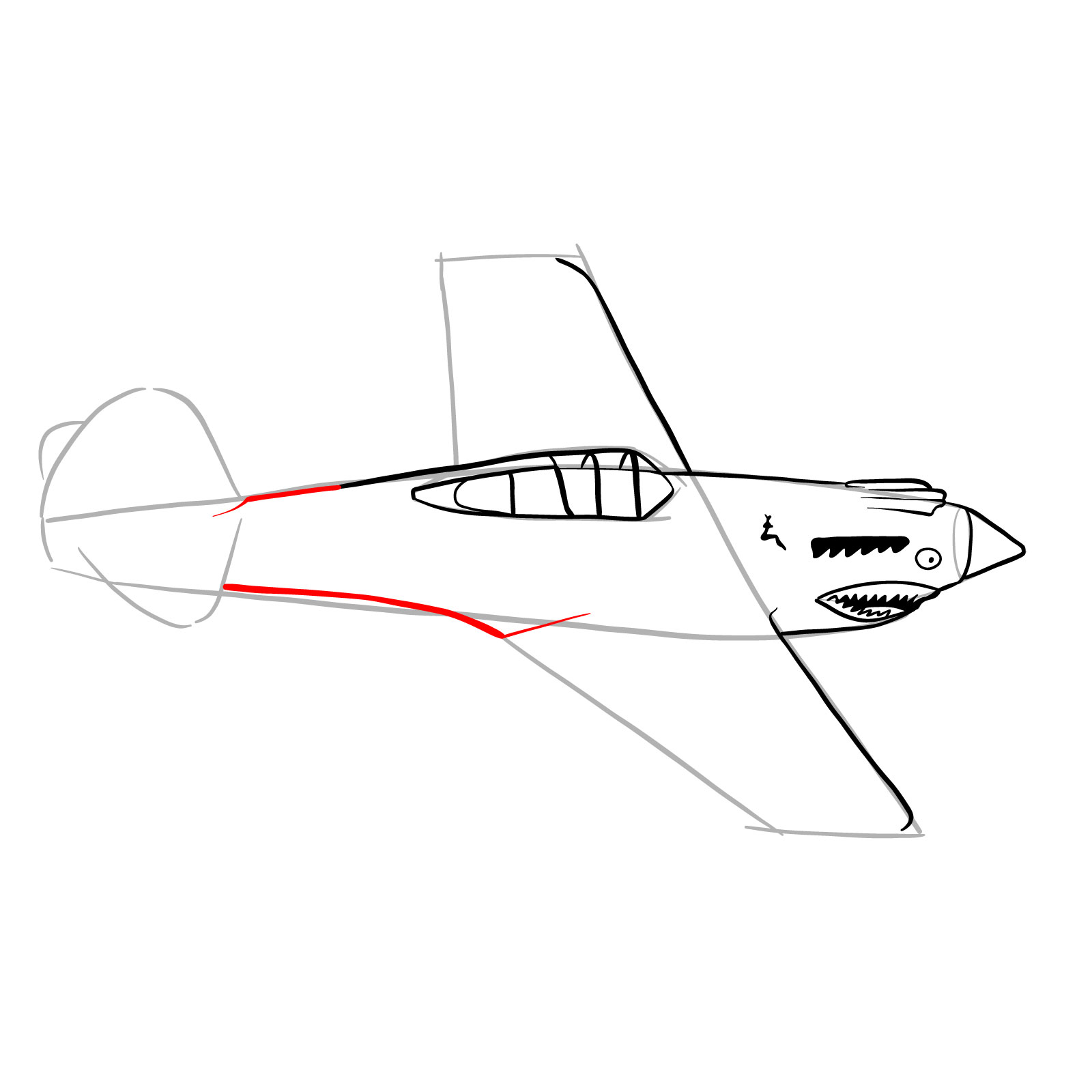 How to draw a P-40 Flying Tiger - step 16