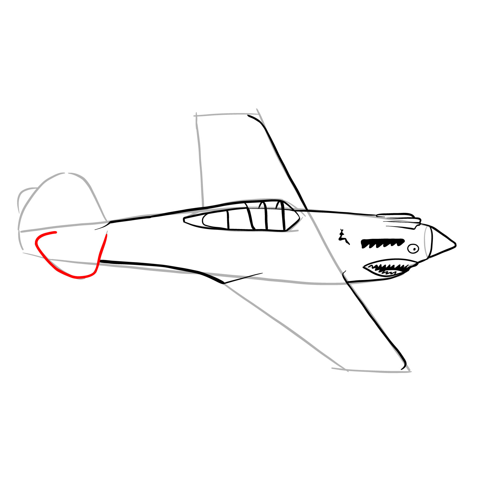 How to draw a P-40 Flying Tiger - step 17