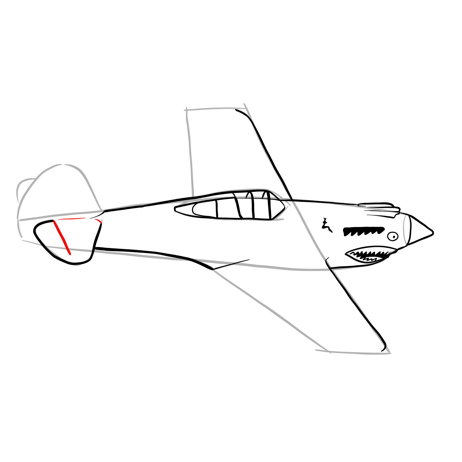 How to draw a P-40 Flying Tiger - step 18
