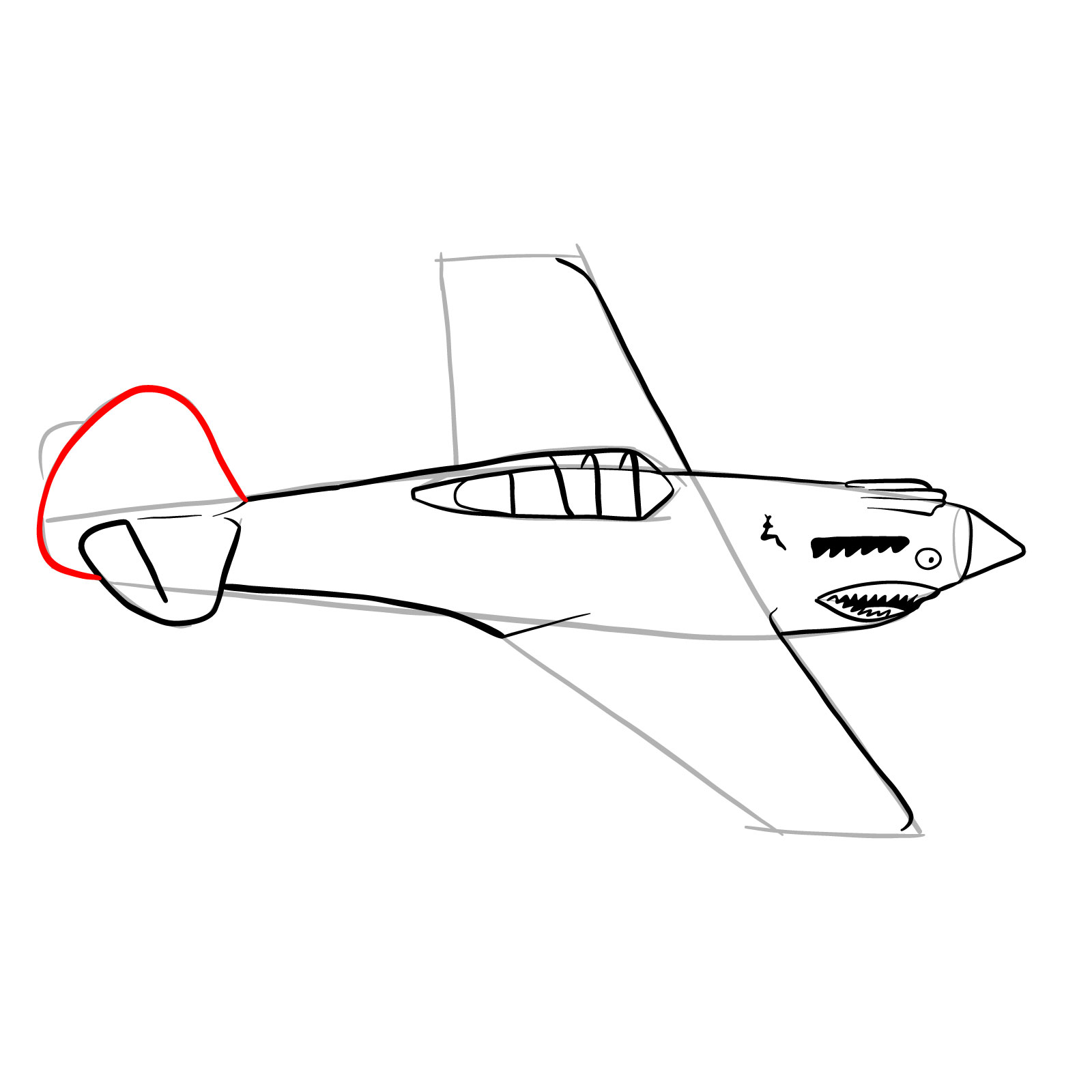 How to draw a P-40 Flying Tiger - step 19