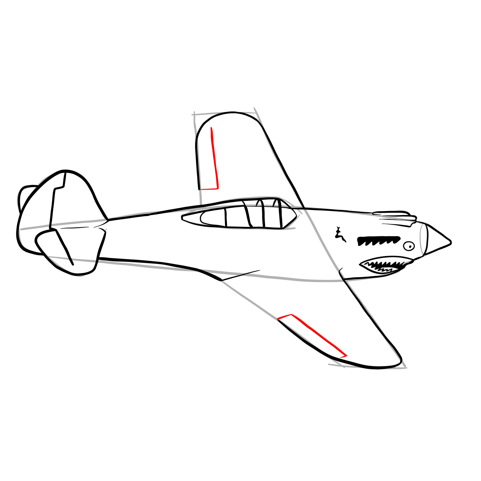How to draw a P-40 Flying Tiger - step 22