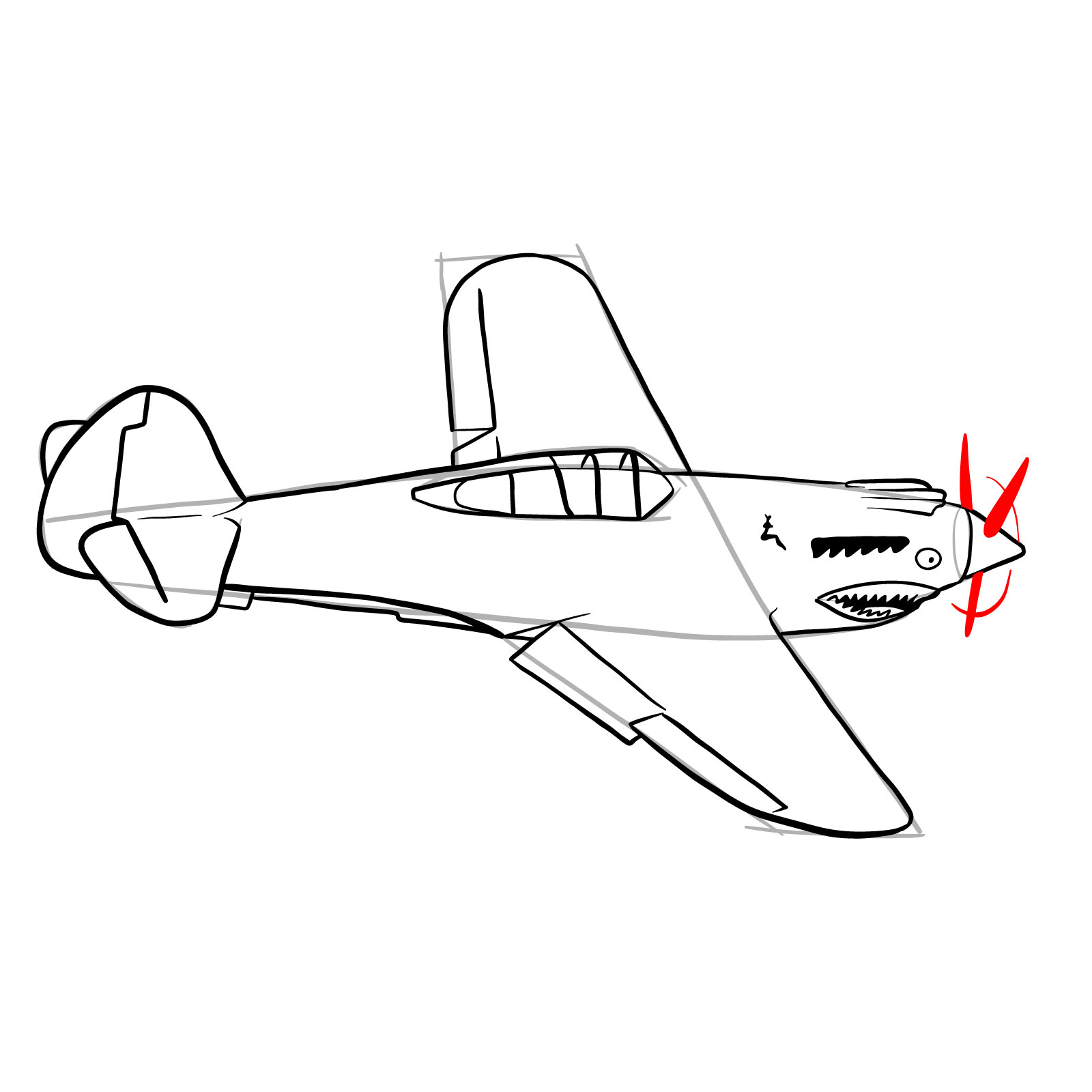 How to draw a P-40 Flying Tiger - step 25