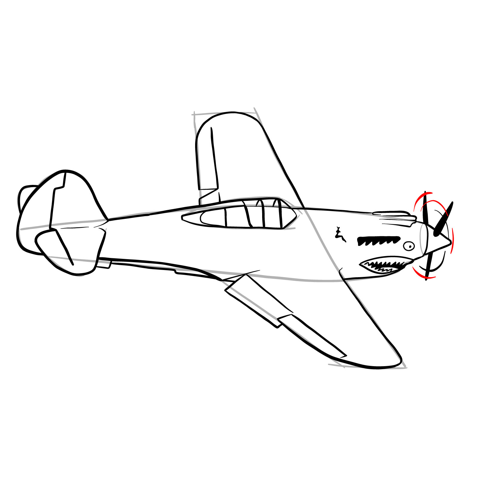 How to draw a P-40 Flying Tiger - step 26