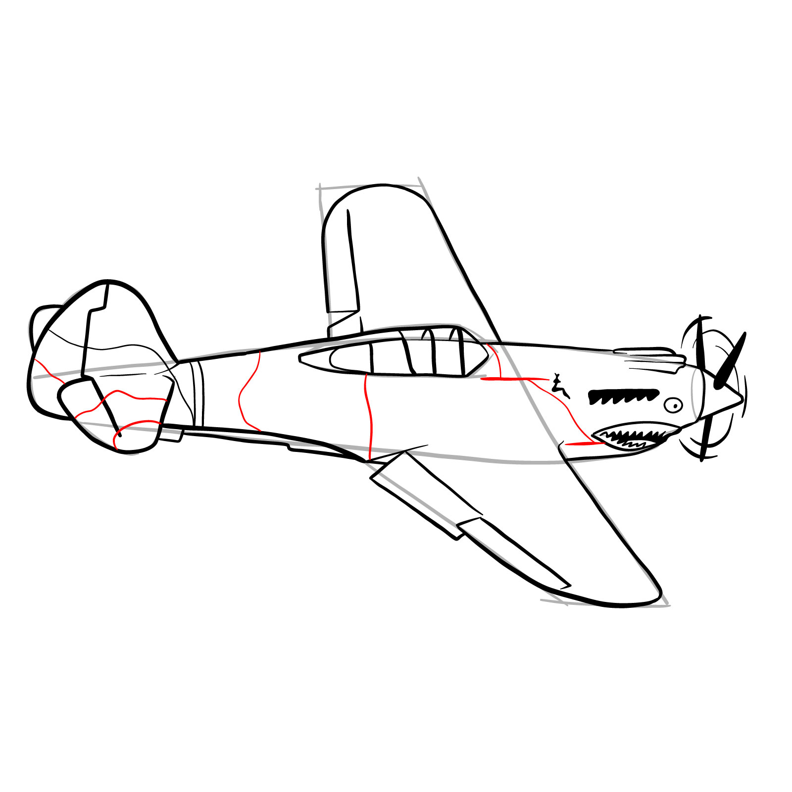 How to draw a P-40 Flying Tiger - step 28