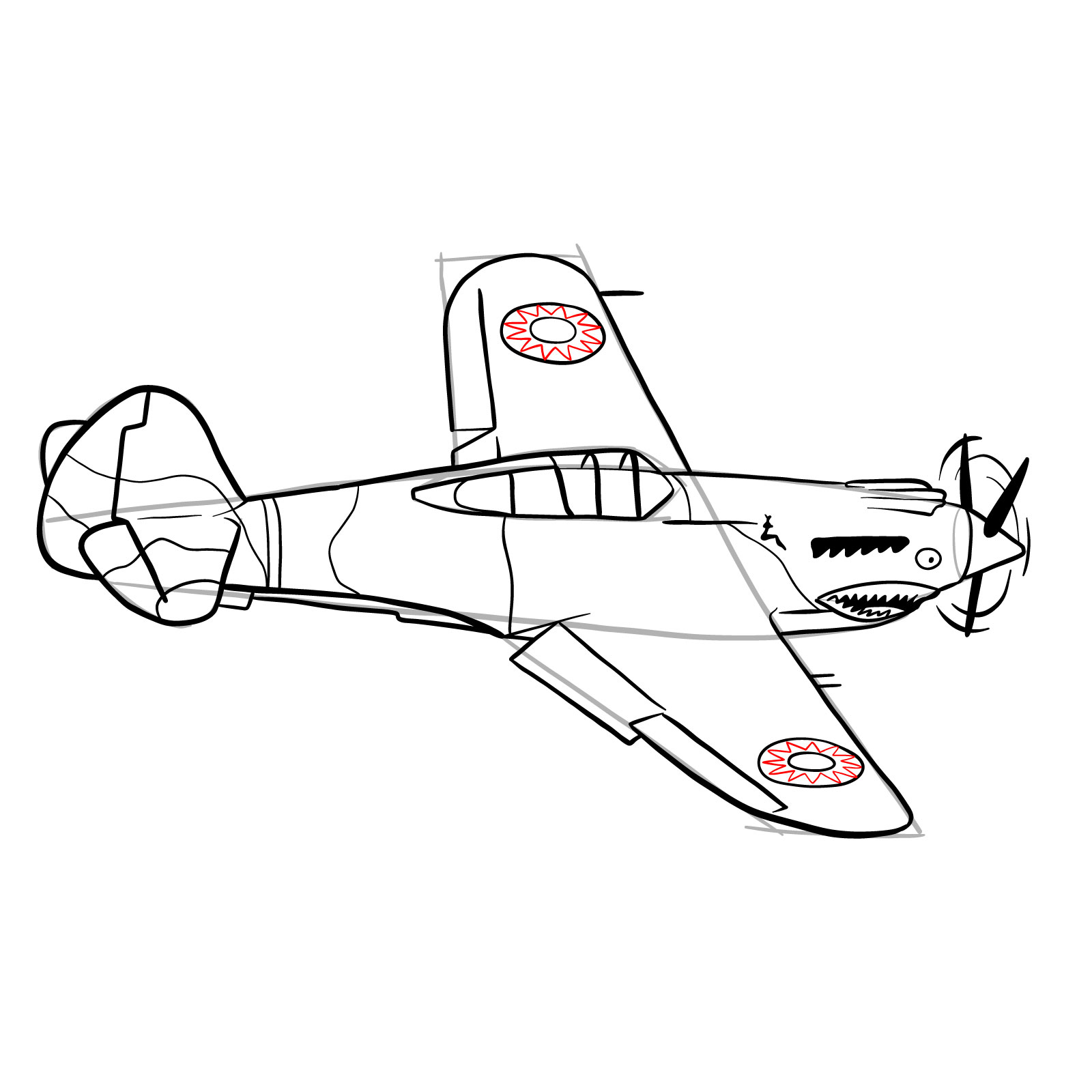 How to draw a P-40 Flying Tiger - step 30
