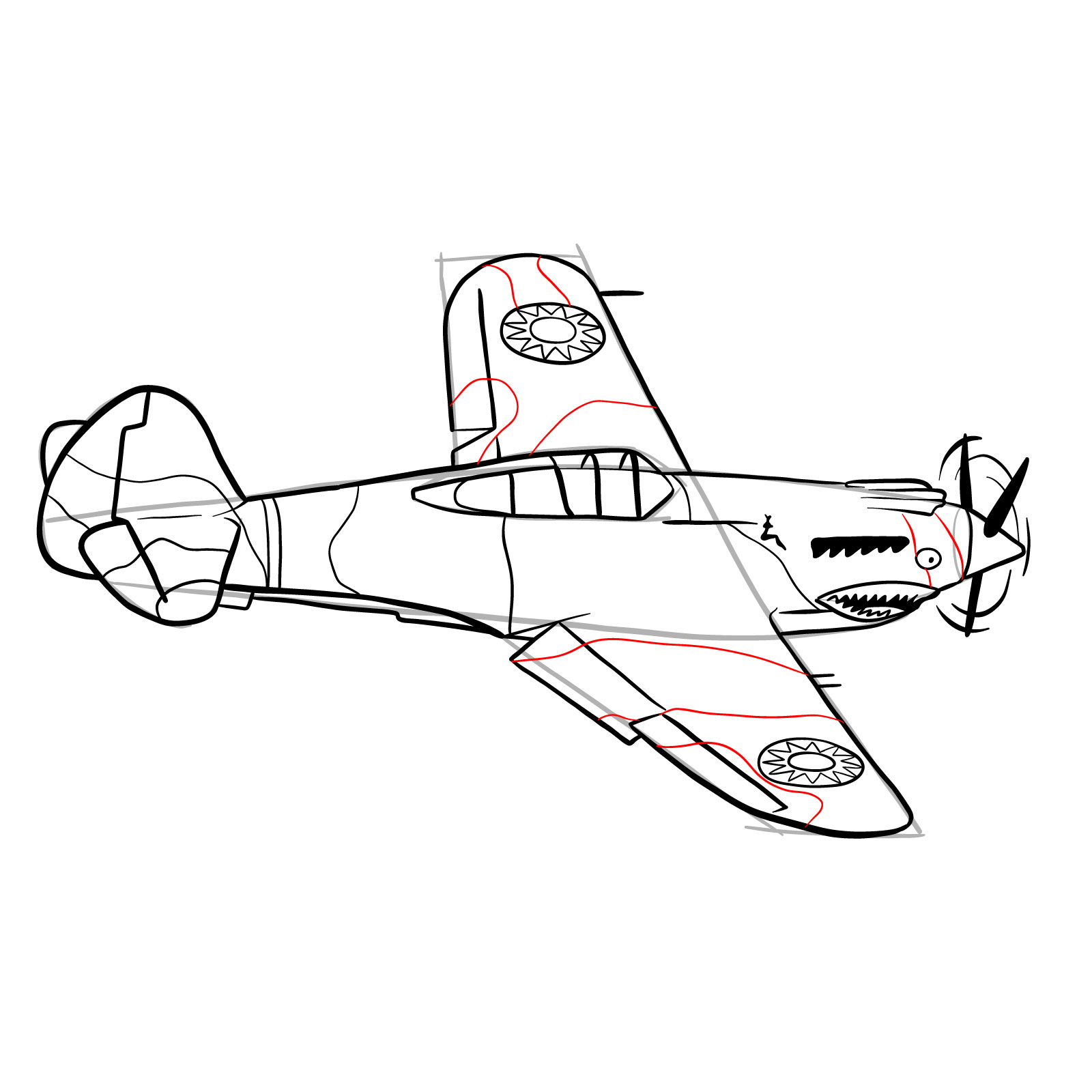 How to draw a P-40 Flying Tiger - step 31