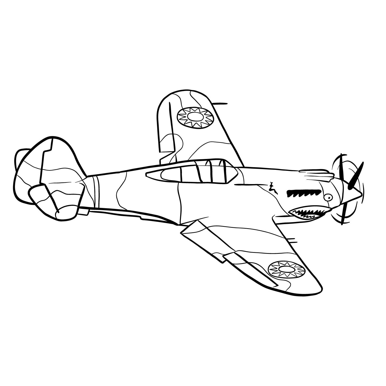 How to draw a P-40 Flying Tiger - coloring