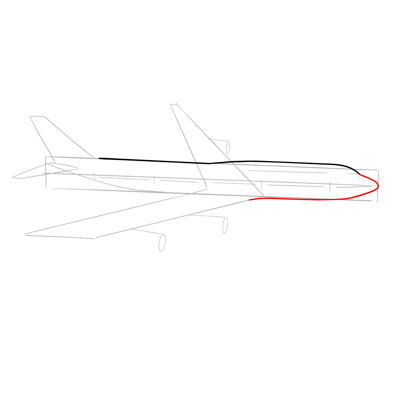 How to draw a Boeing 747-800 - step 05