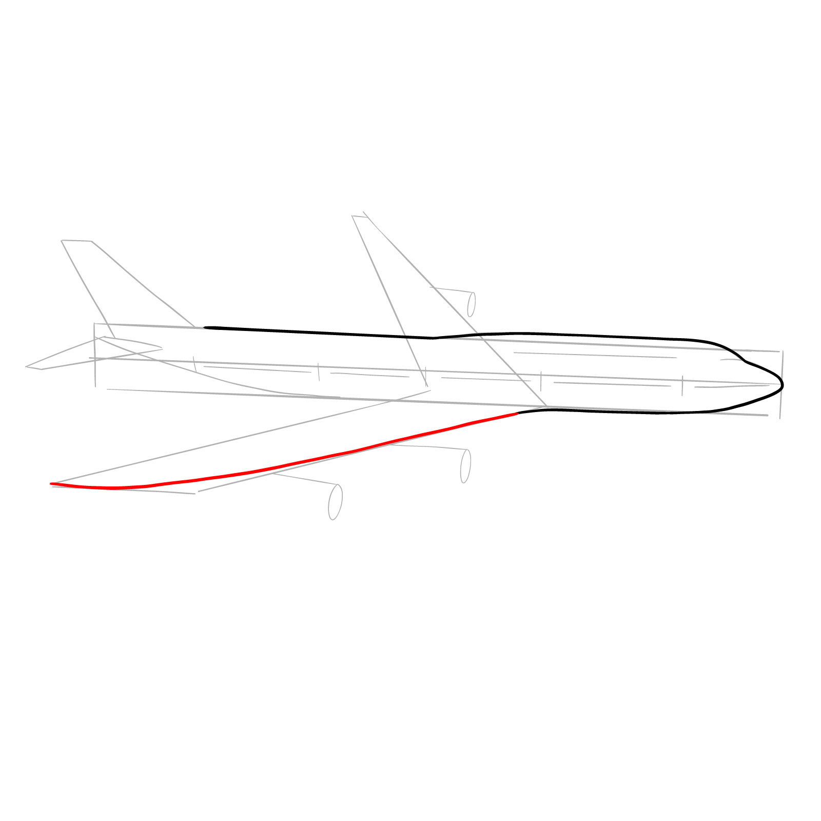 How to draw a Boeing 747-800 - step 06