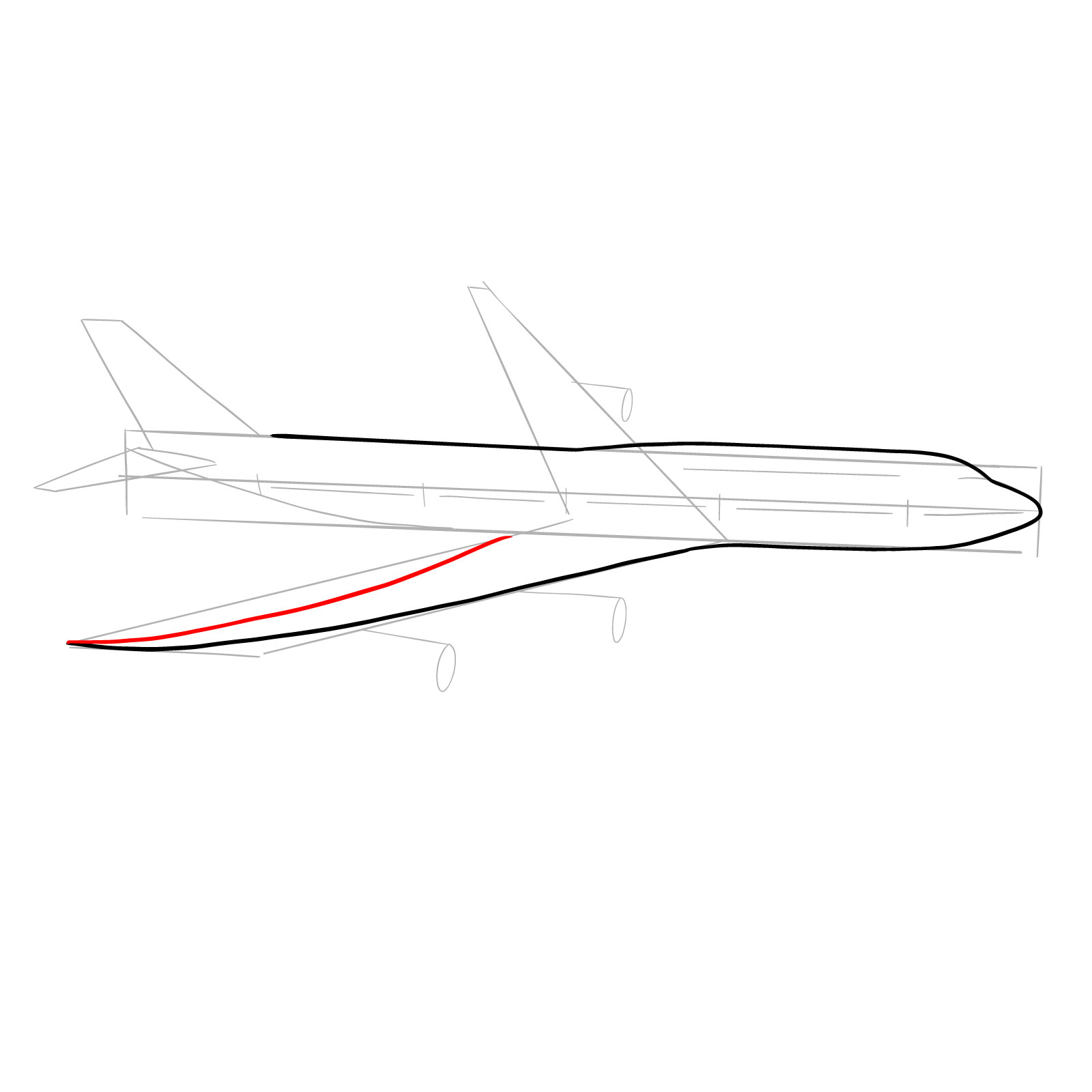 How to draw a Boeing 747-800 - step 07
