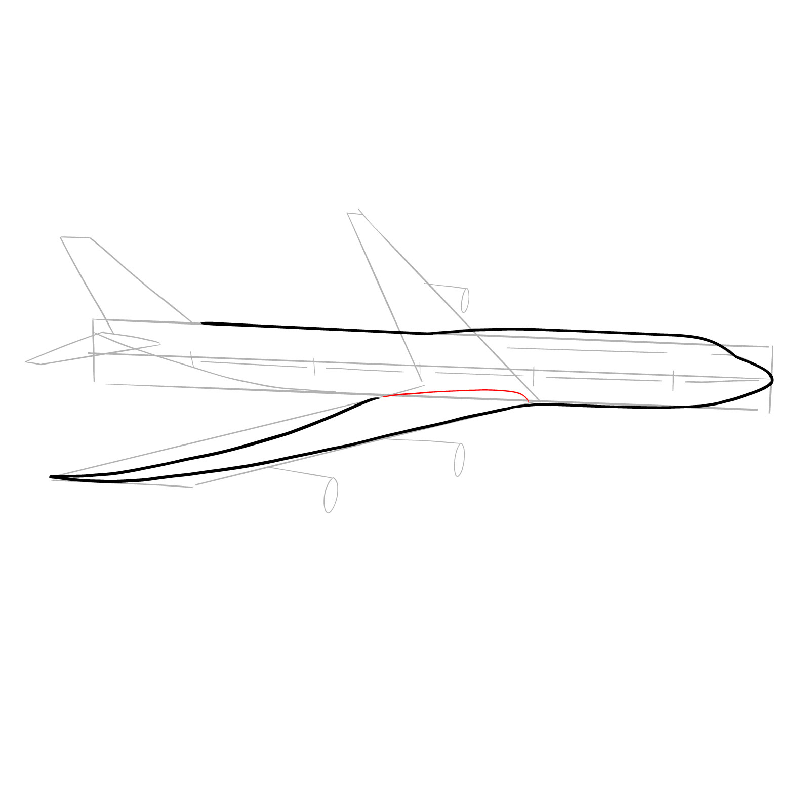 How to draw a Boeing 747-800 - step 08