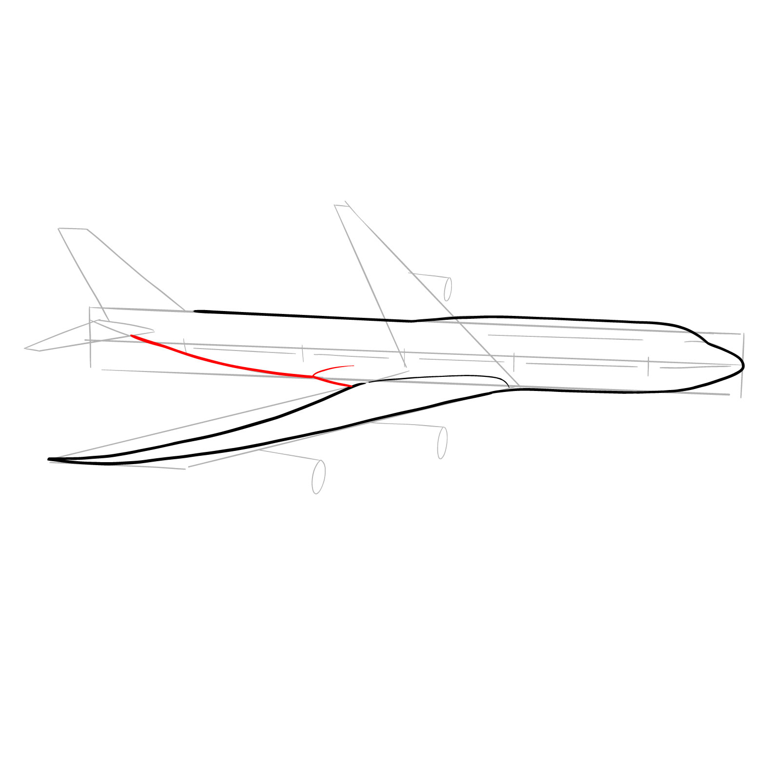 How to draw a Boeing 747-800 - step 09