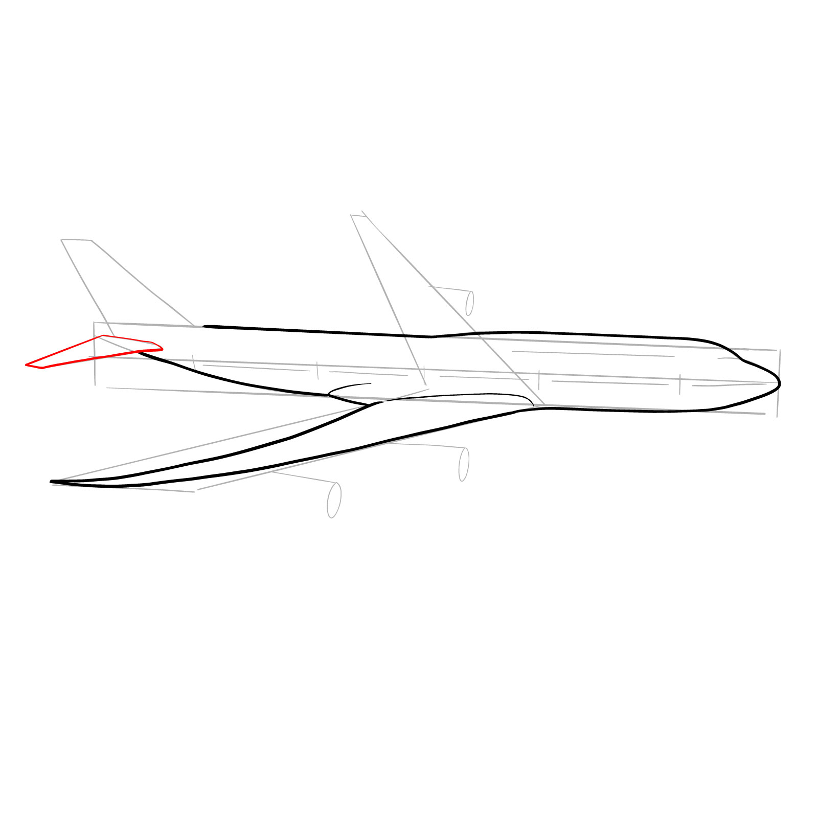 How to draw a Boeing 747-800 - step 10