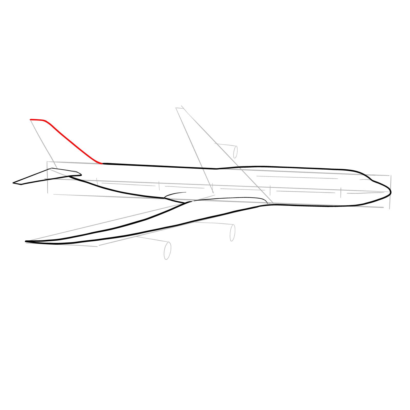 How to draw a Boeing 747-800 - step 11
