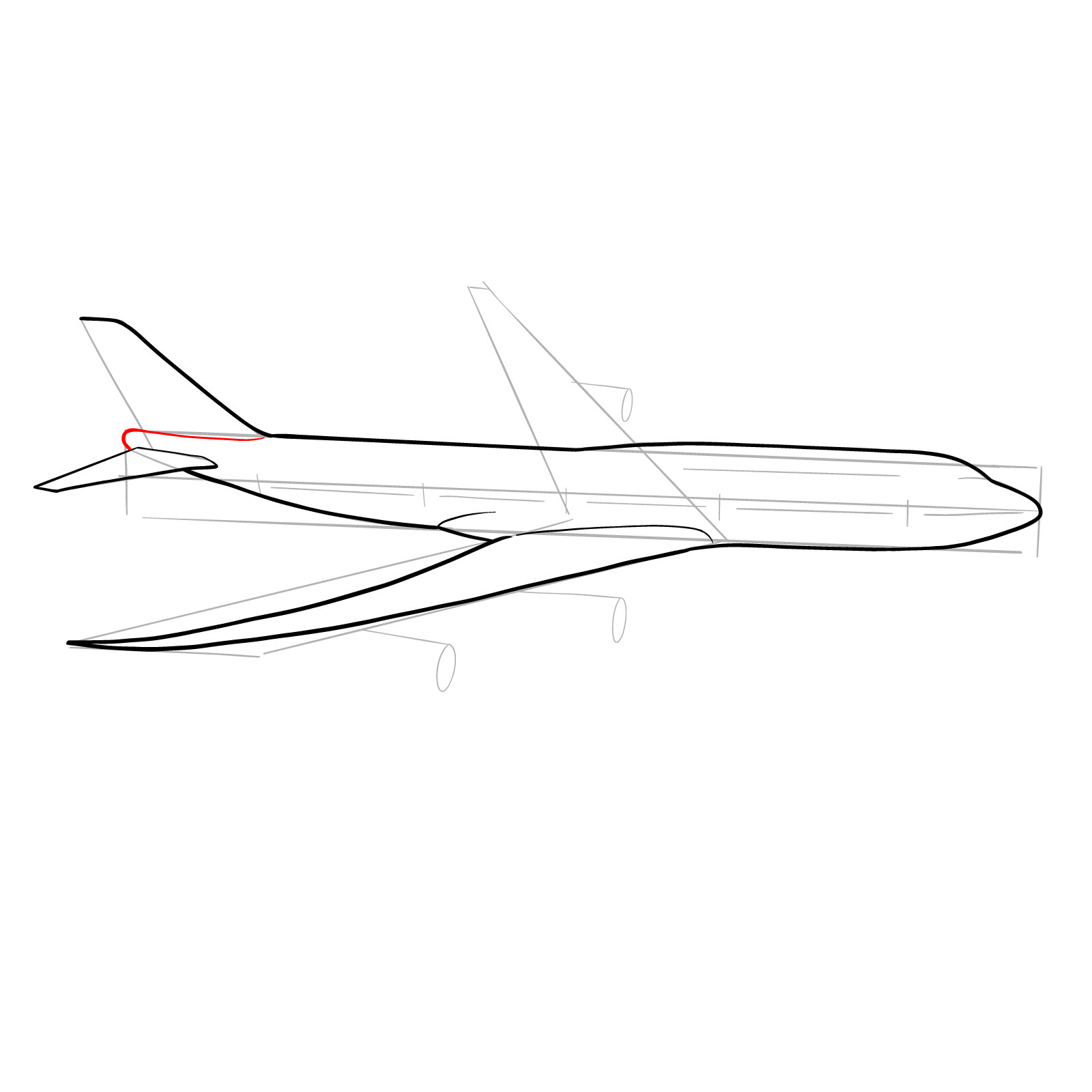 How to draw a Boeing 747-800 - step 12