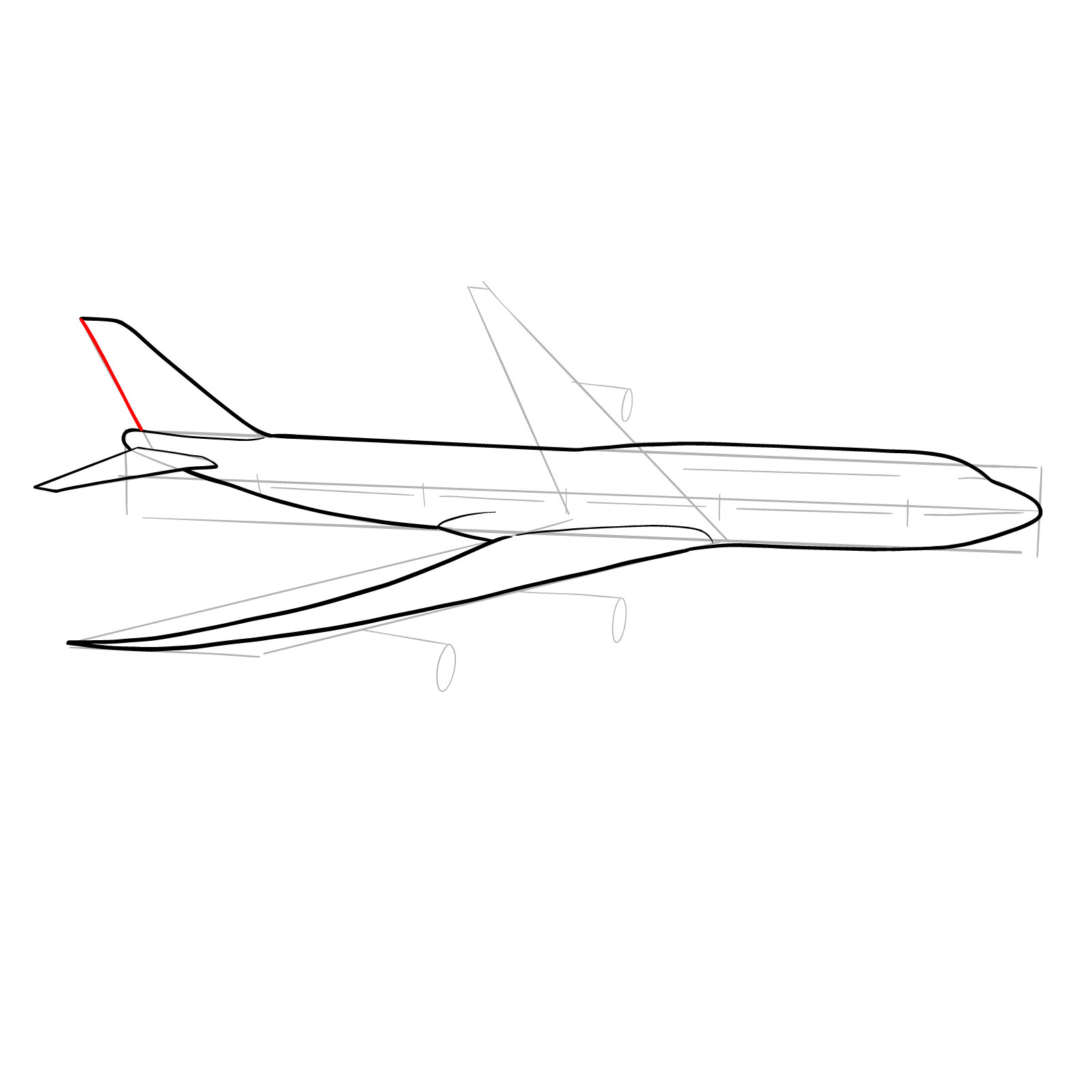 How to draw a Boeing 747-800 - step 13