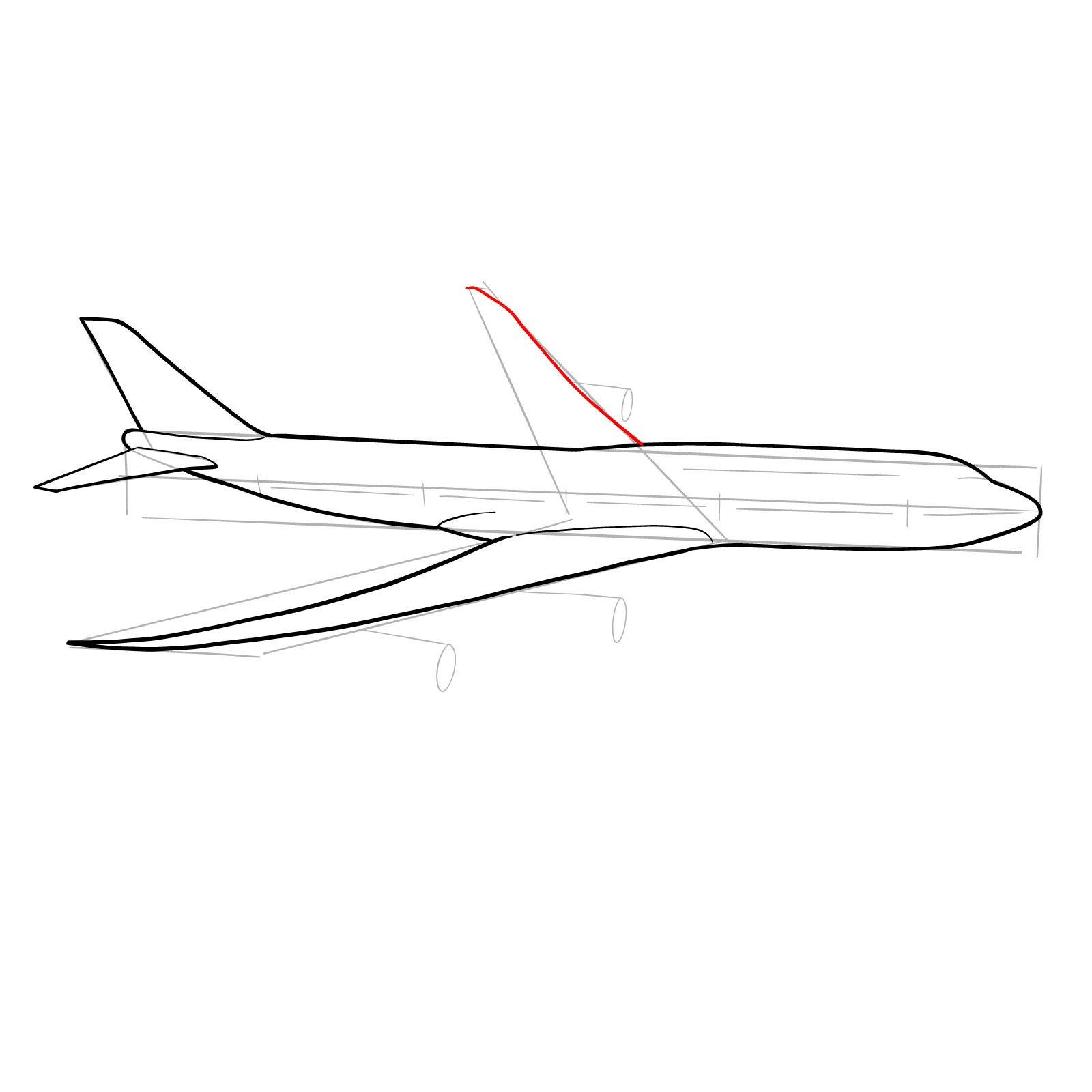 How to draw a Boeing 747-800 - step 14