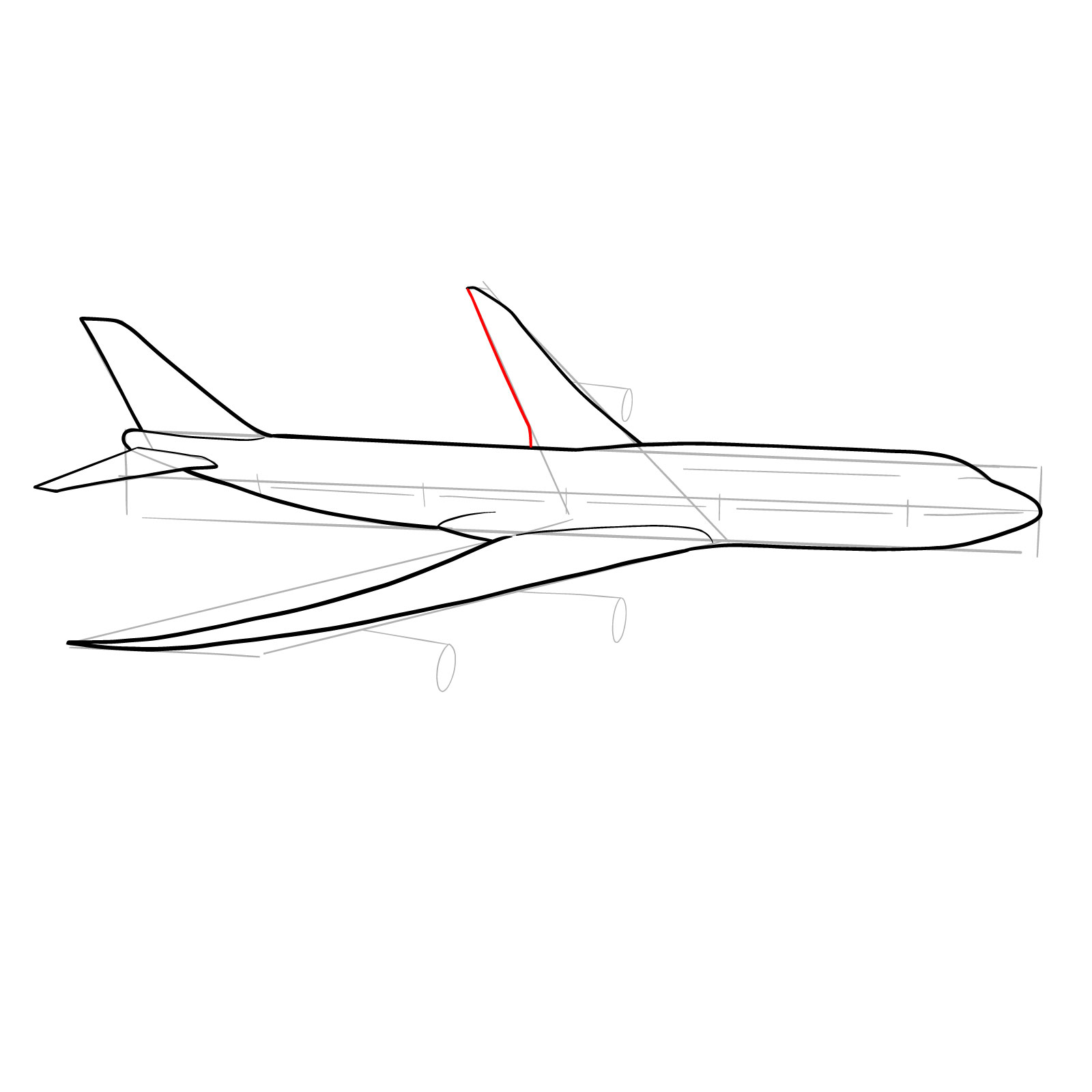 How to draw a Boeing 747-800 - step 15