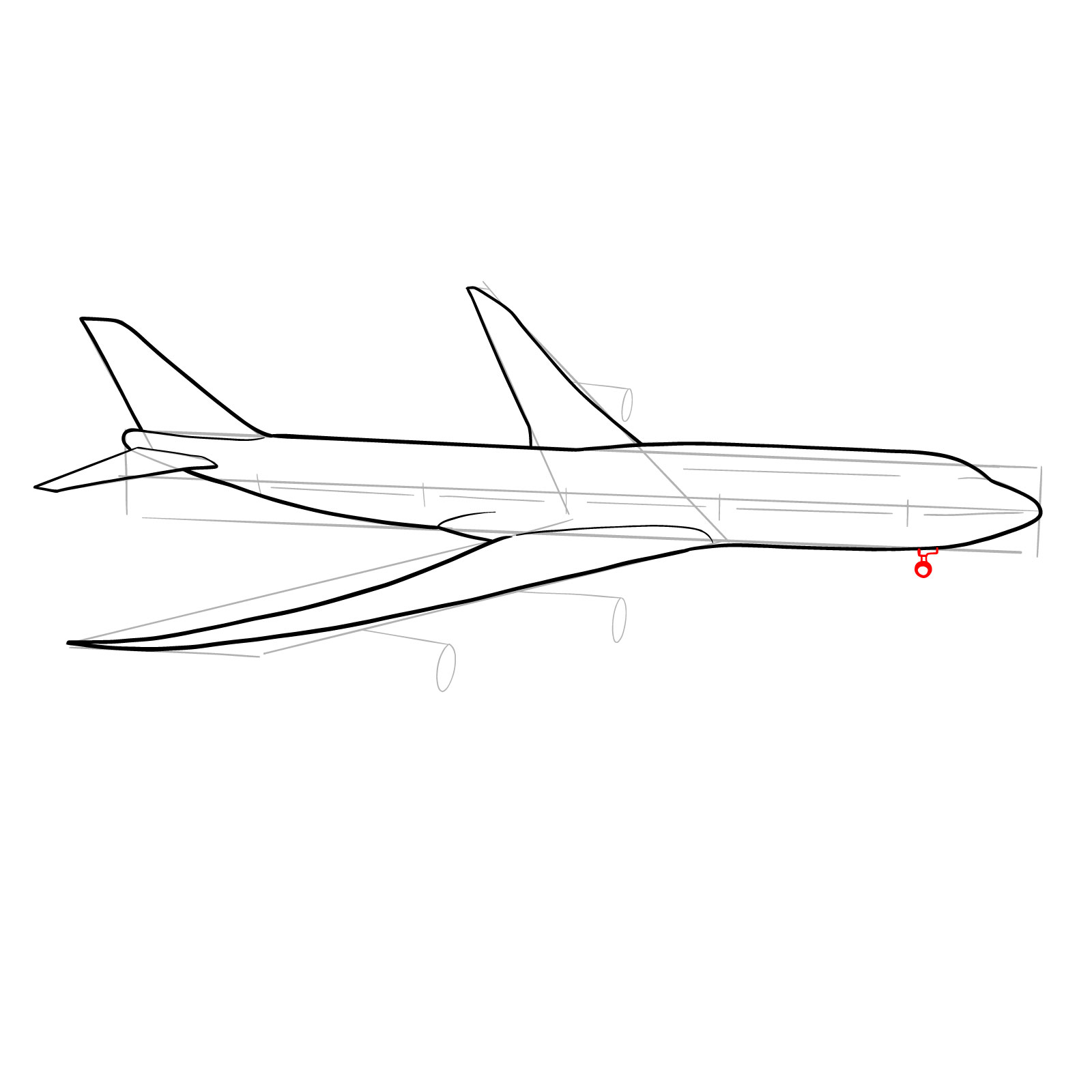 How to draw a Boeing 747-800 - step 16