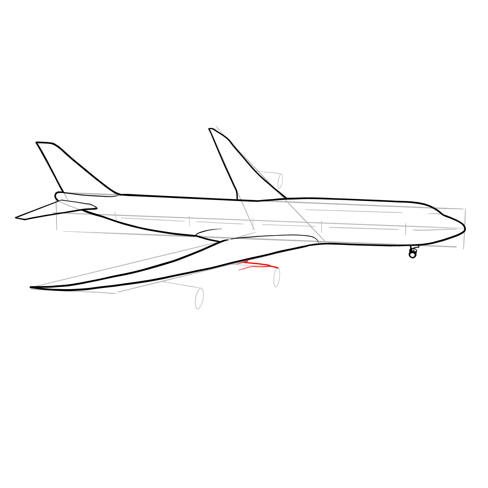 How to draw a Boeing 747-800 - step 18