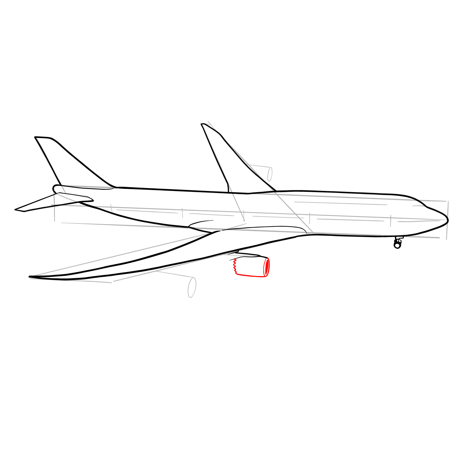 How to draw a Boeing 747-800 - step 19