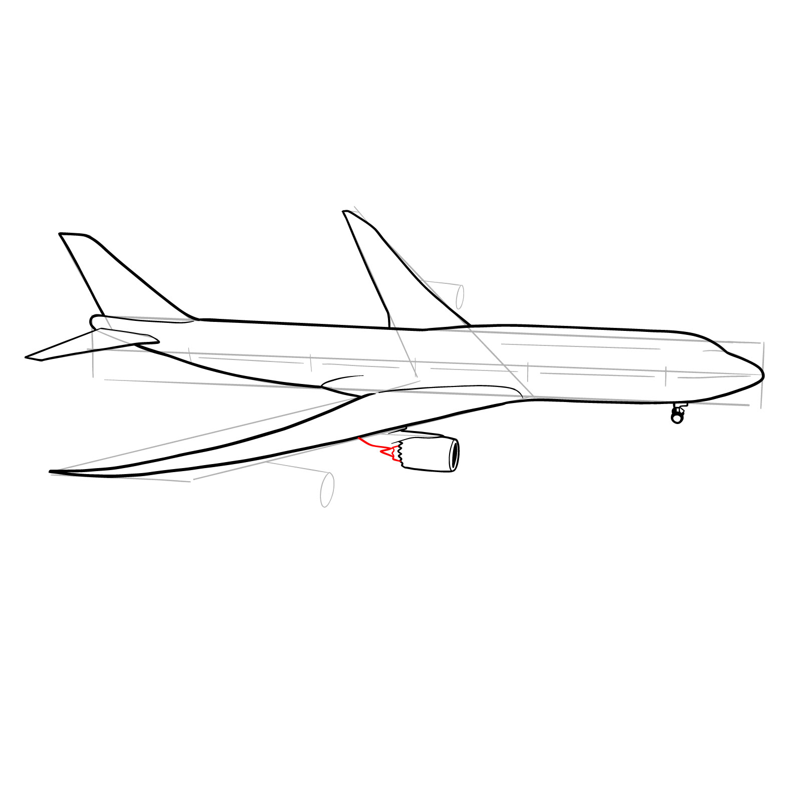 How to draw a Boeing 747-800 - step 20