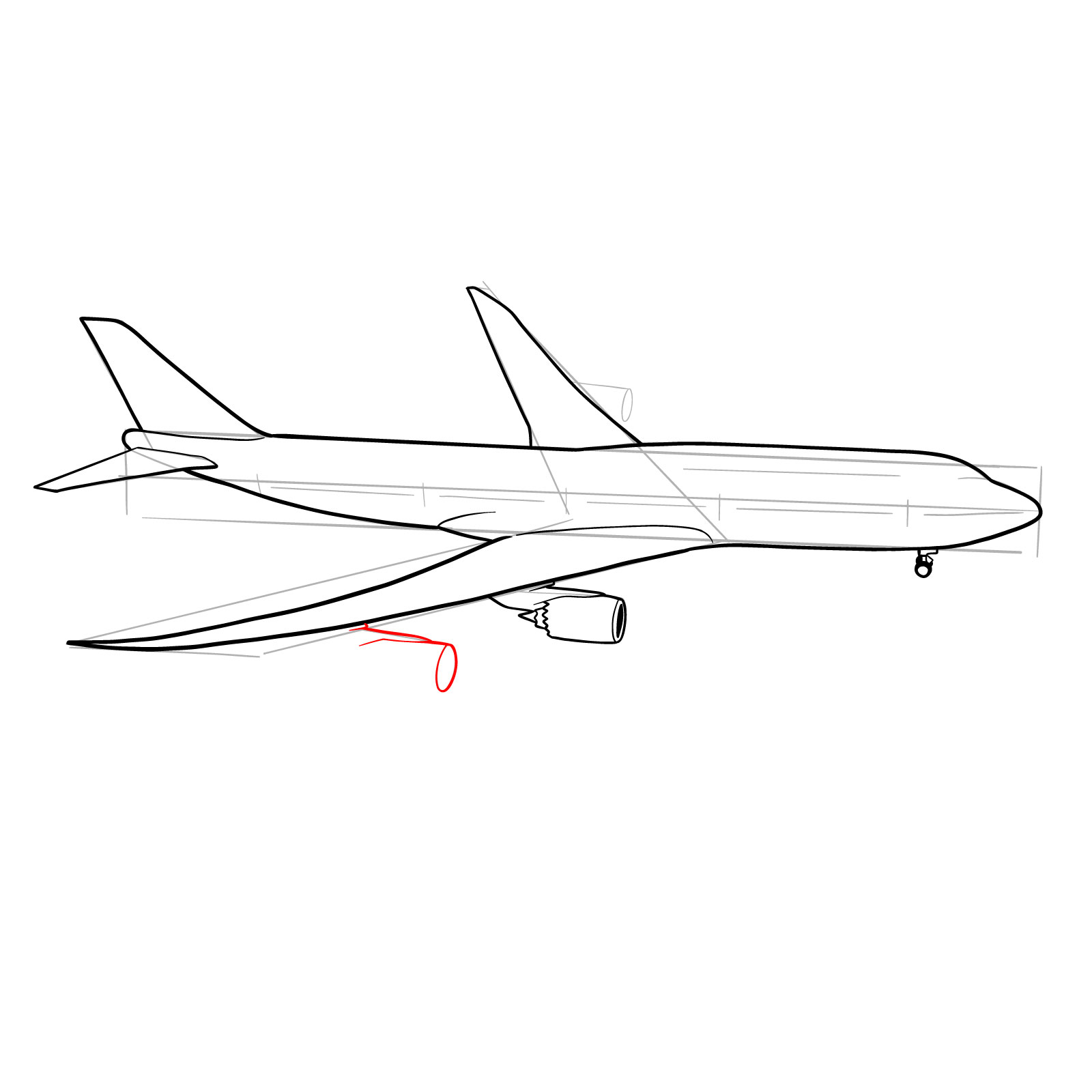 How to draw a Boeing 747-800 - step 21