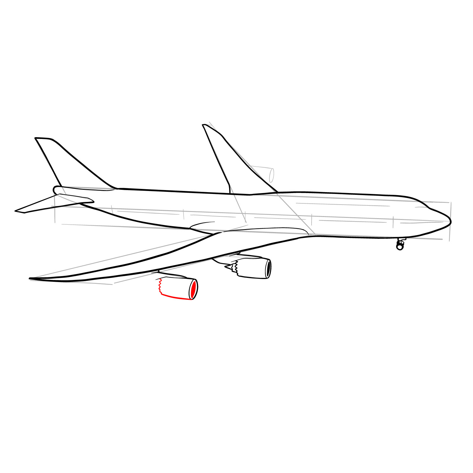 How to draw a Boeing 747-800 - step 22