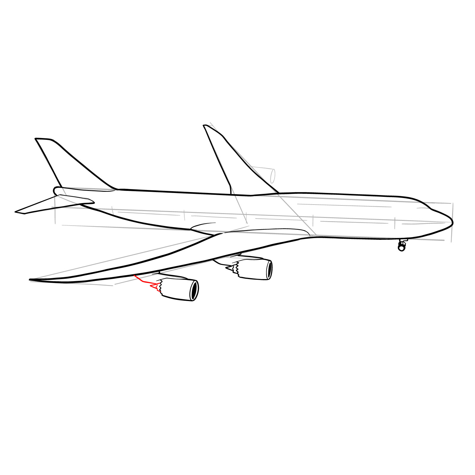 How to draw a Boeing 747-800 - step 23