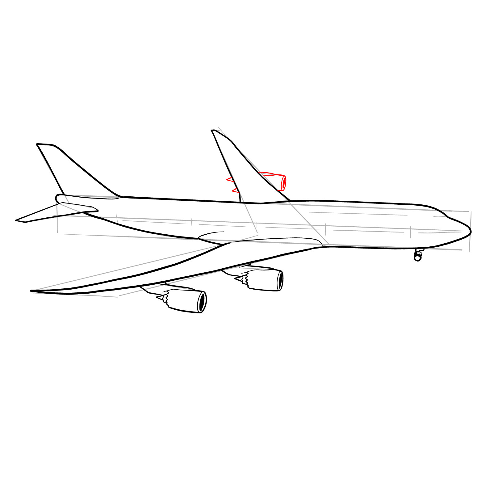 How to draw a Boeing 747-800 - step 24