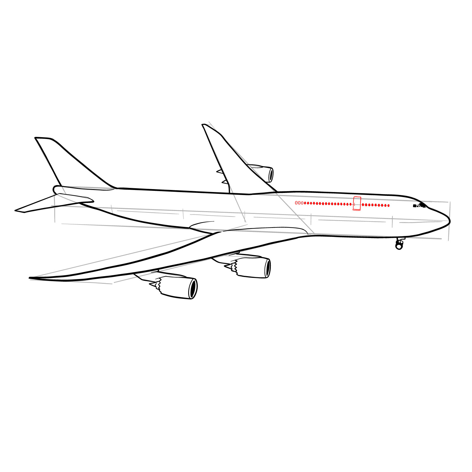 How to draw a Boeing 747-800 - step 26