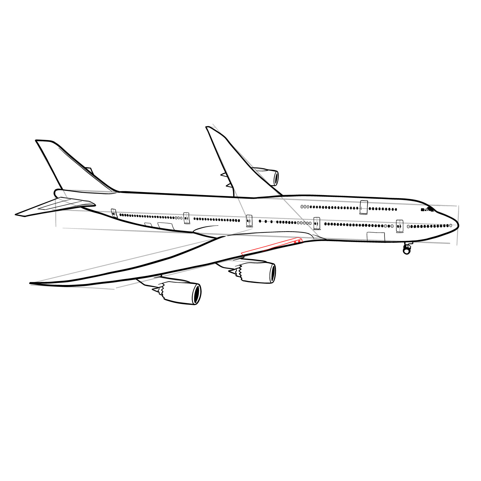 How to draw a Boeing 747-800 - step 34