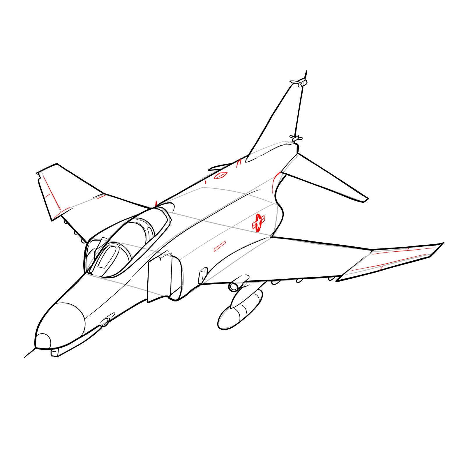 How to draw McDonnell Douglas F-4 Phantom II - step 39