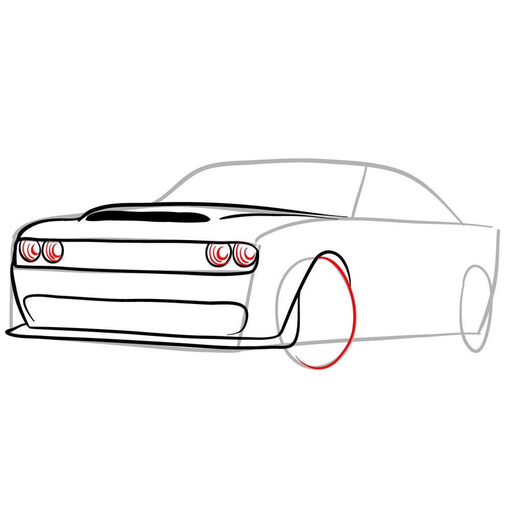 How to draw 2018 Dodge Challenger SRT Demon - step 08