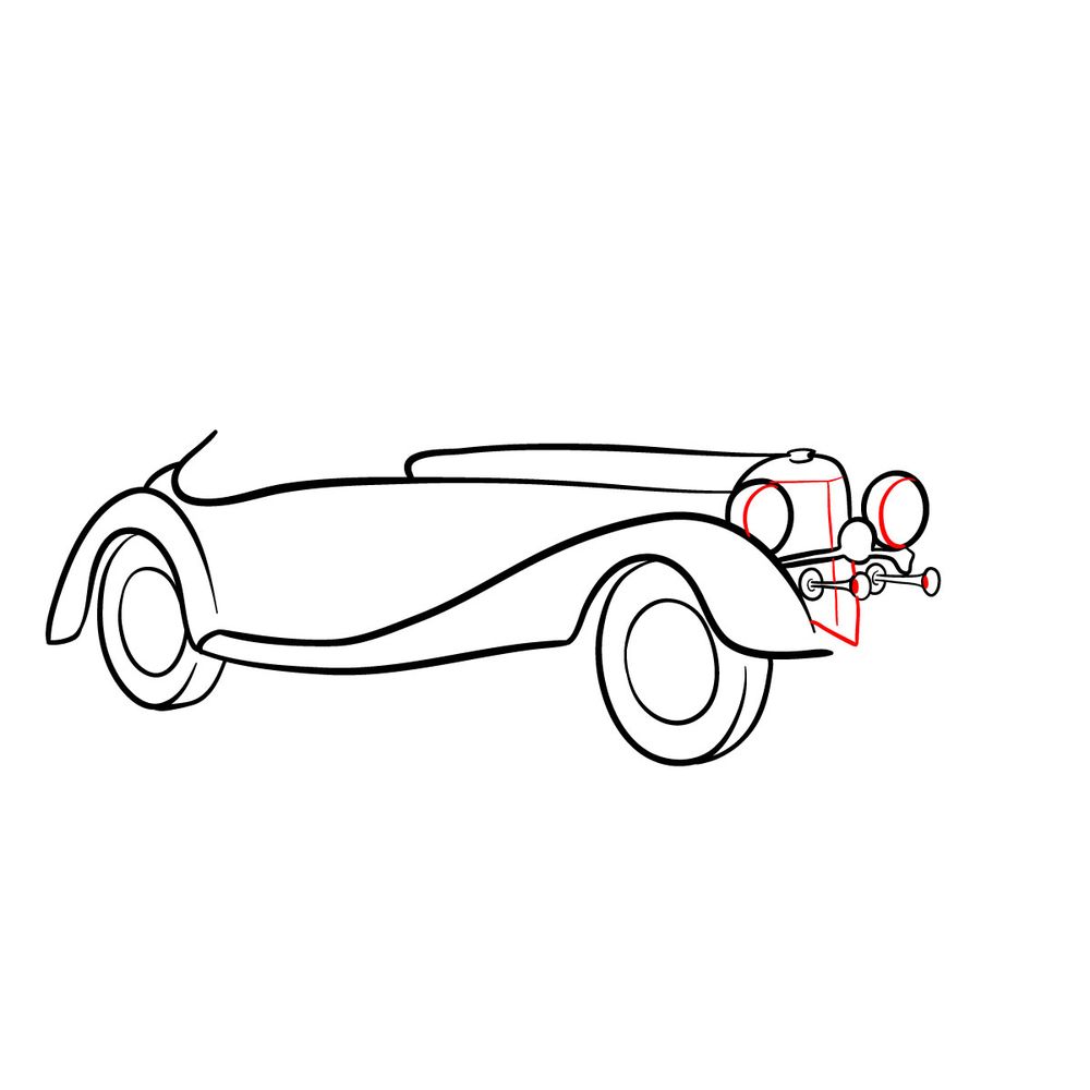 How to draw Mercedes-Benz 540 K Special Roadster 1934 - step 10