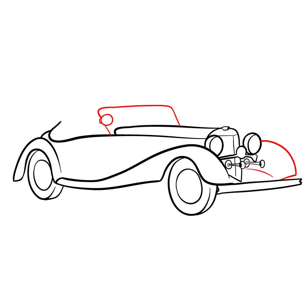 How to draw Mercedes-Benz 540 K Special Roadster 1934 - step 12