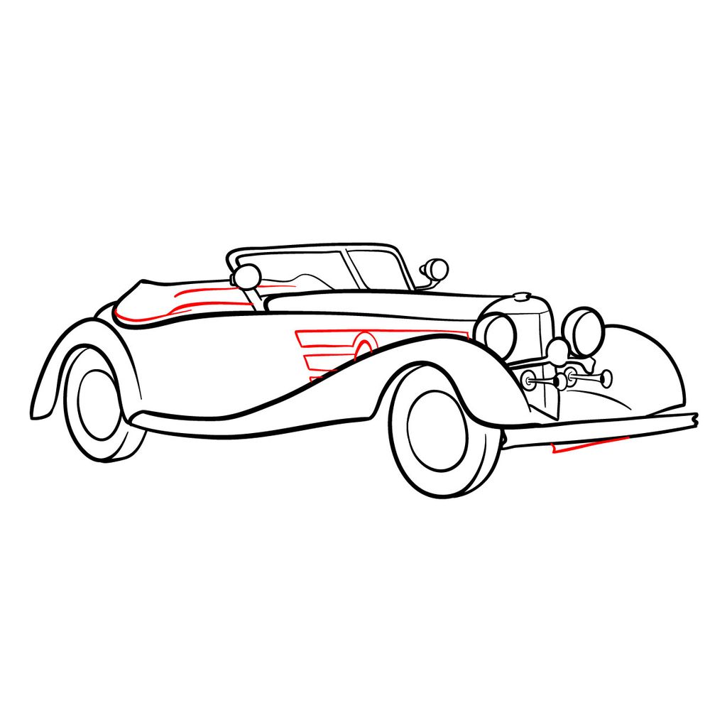 How to draw Mercedes-Benz 540 K Special Roadster 1934 - step 15