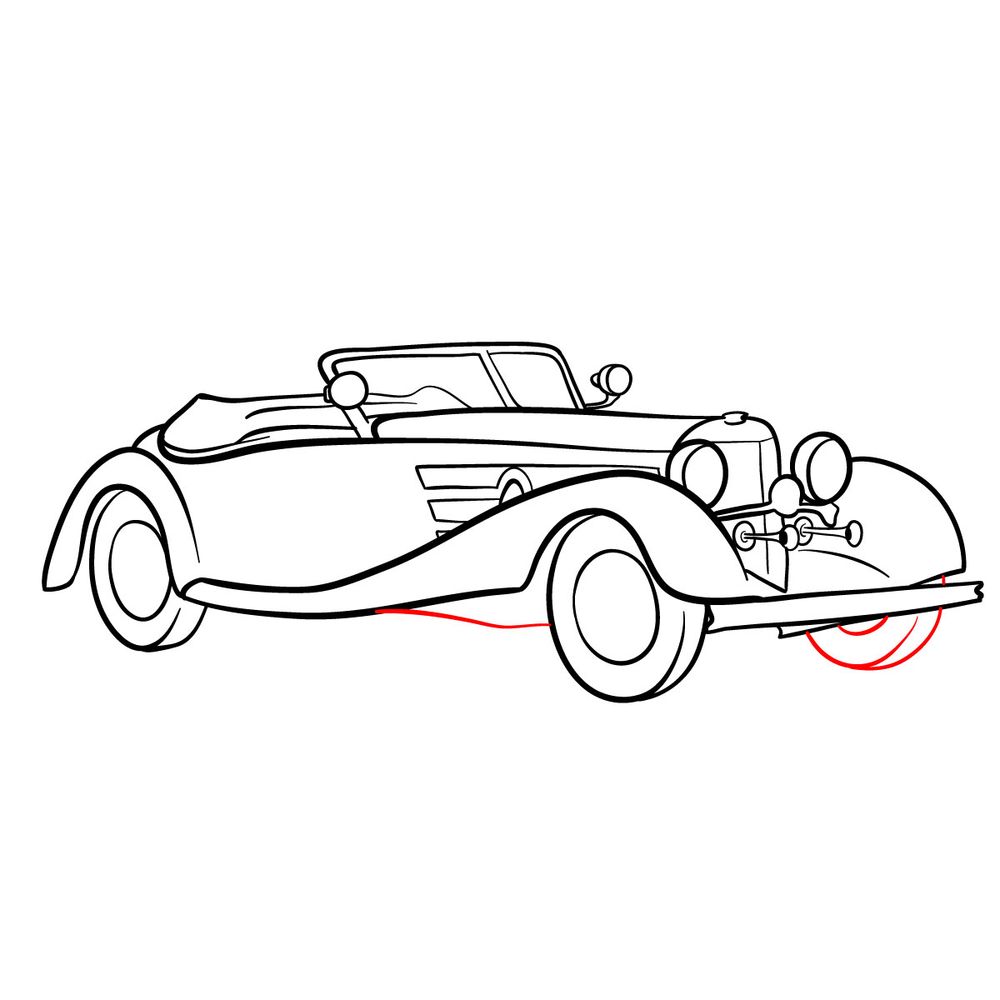 How to draw Mercedes-Benz 540 K Special Roadster 1934 - step 16