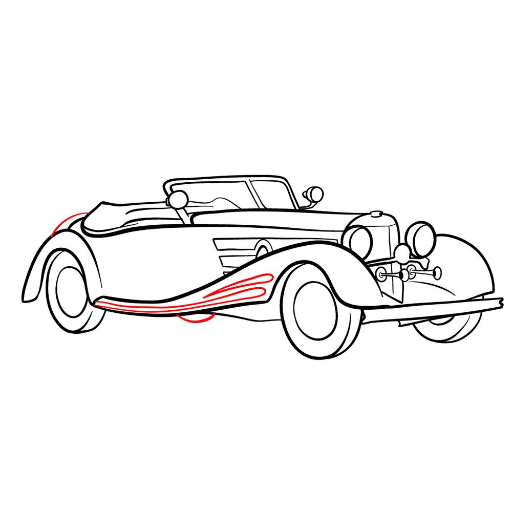 How to draw Mercedes-Benz 540 K Special Roadster 1934 - step 17