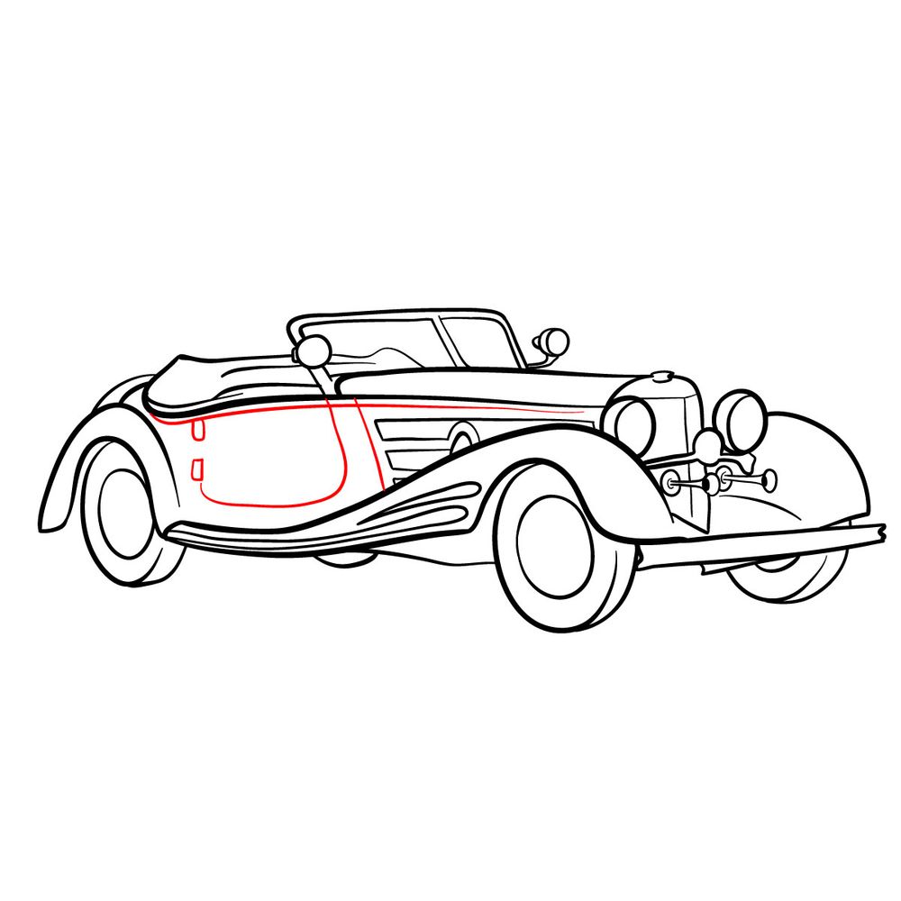 How to draw Mercedes-Benz 540 K Special Roadster 1934 - step 18